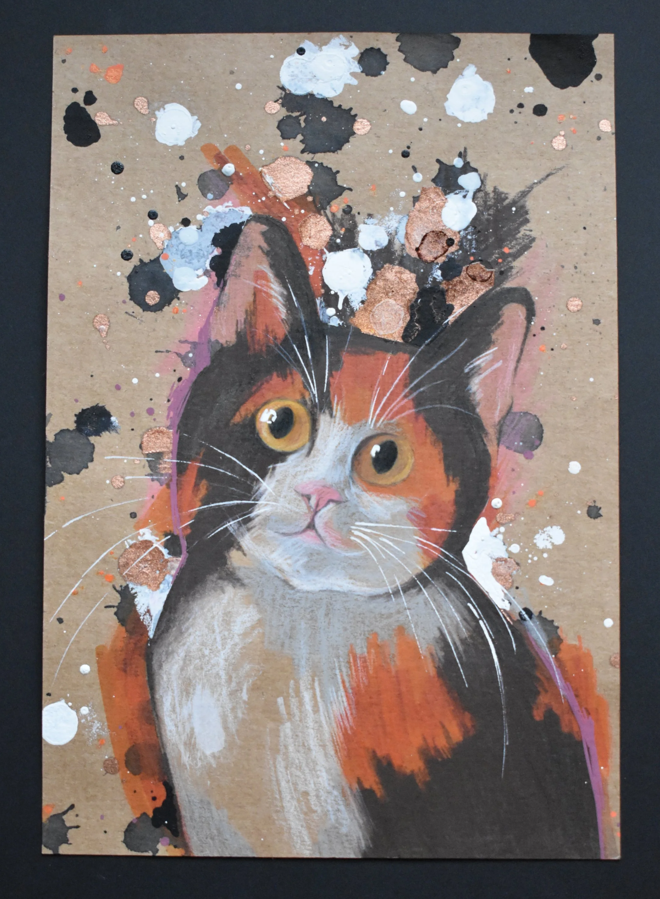 Creative idea - cat.
When I'm out of ideas, I will scroll through my Pinterest board to give me inspiration. I saw a pretty picture of a cat and this is what I made.
I used water based and alcohol ink in combination with colored pencils and a white a