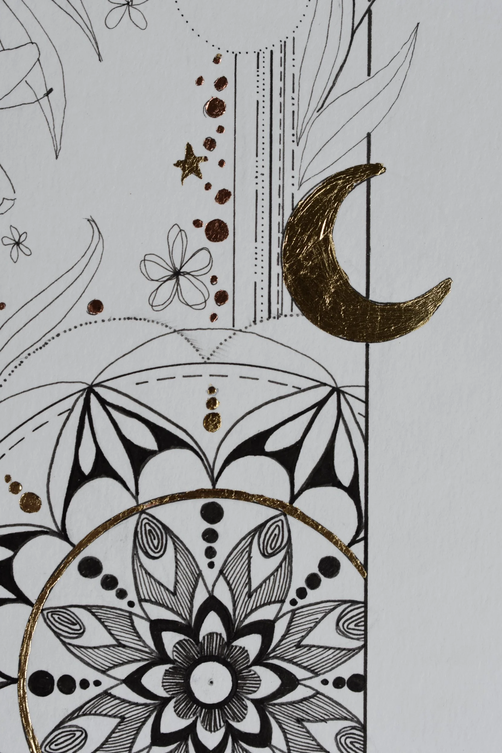 Detail mandala golden moon.