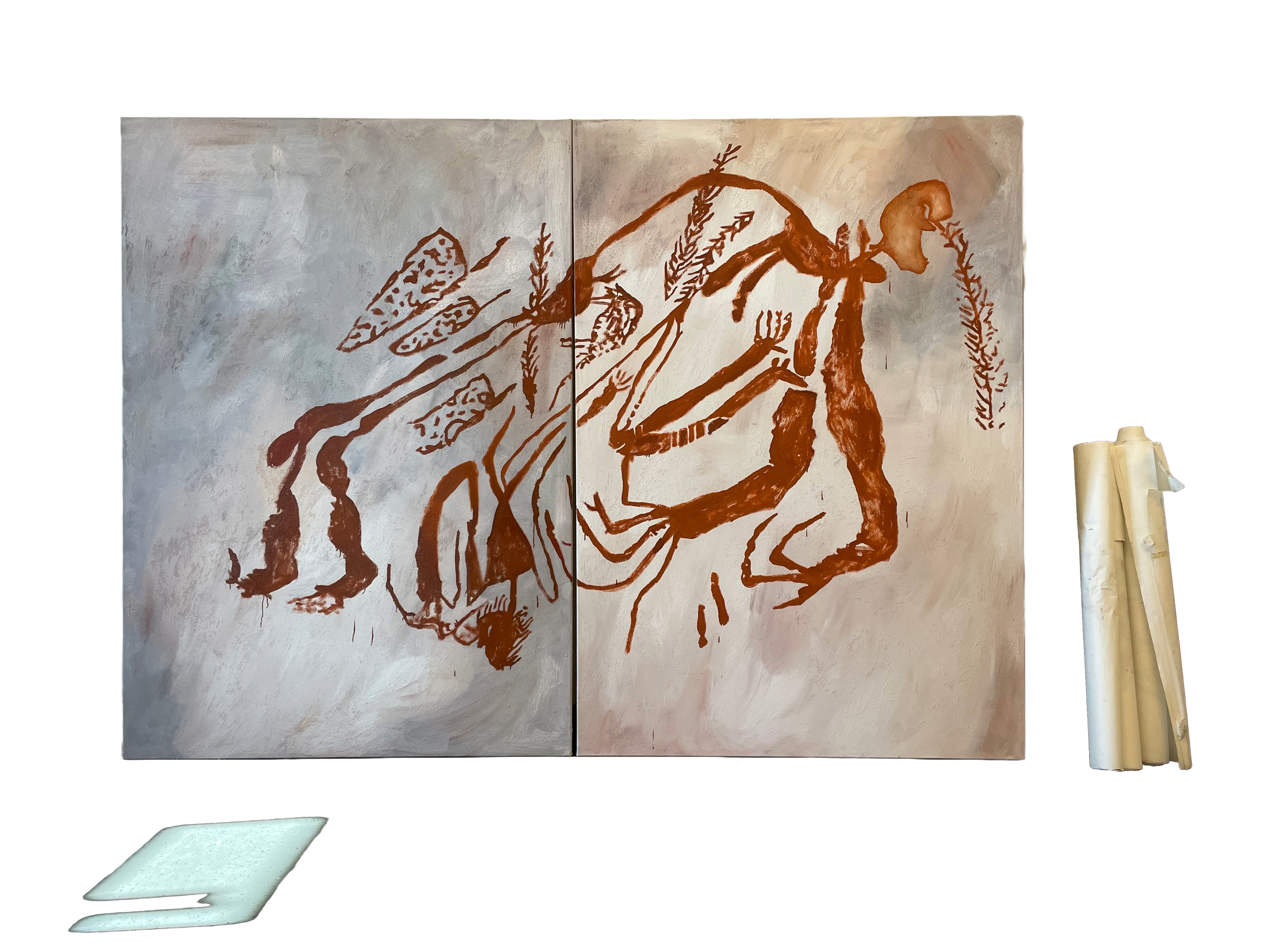 Ubirr Rock Painting, 2023, pigment, oil paint and sand on canvas - 200 x 280 cm