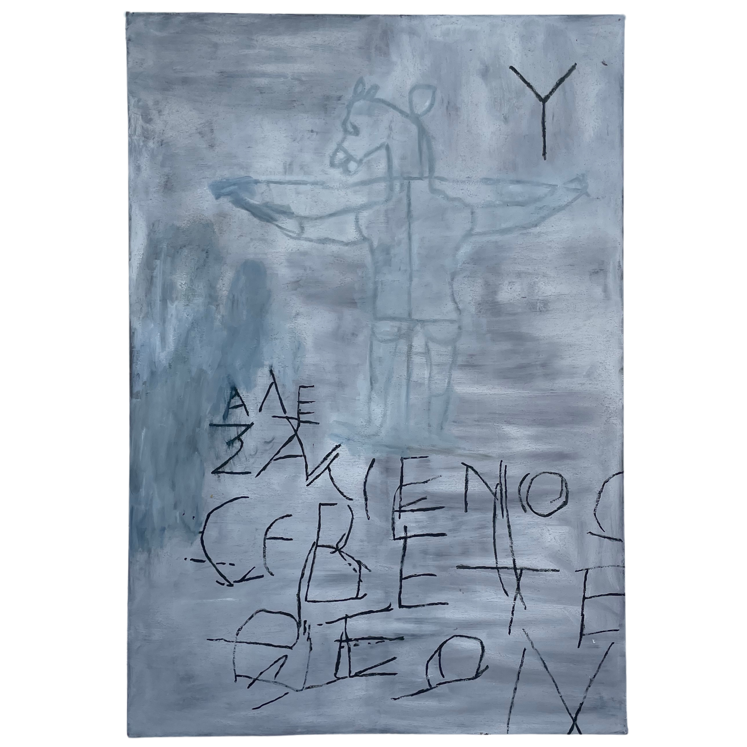 Alexamenos Graffito/Graffito Blasfemo, 2022
Sand, gesso and oil on canvas — 145 x 100 cm