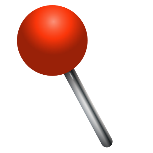 A red pushpin with a metallic pin, used for marking locations on maps.