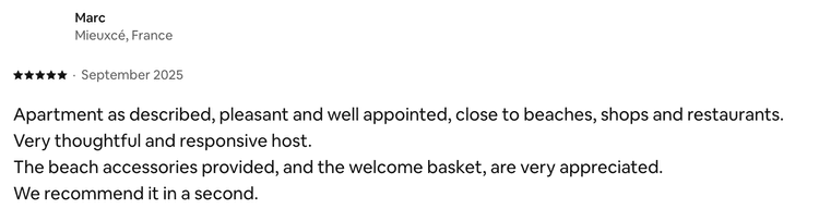 Avaliação do hóspede Marc no Airbnb
