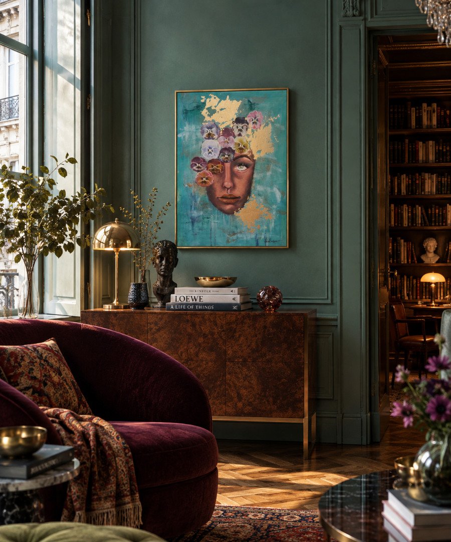 Elegant vardagsrum med blommigt porträttverk.jpg