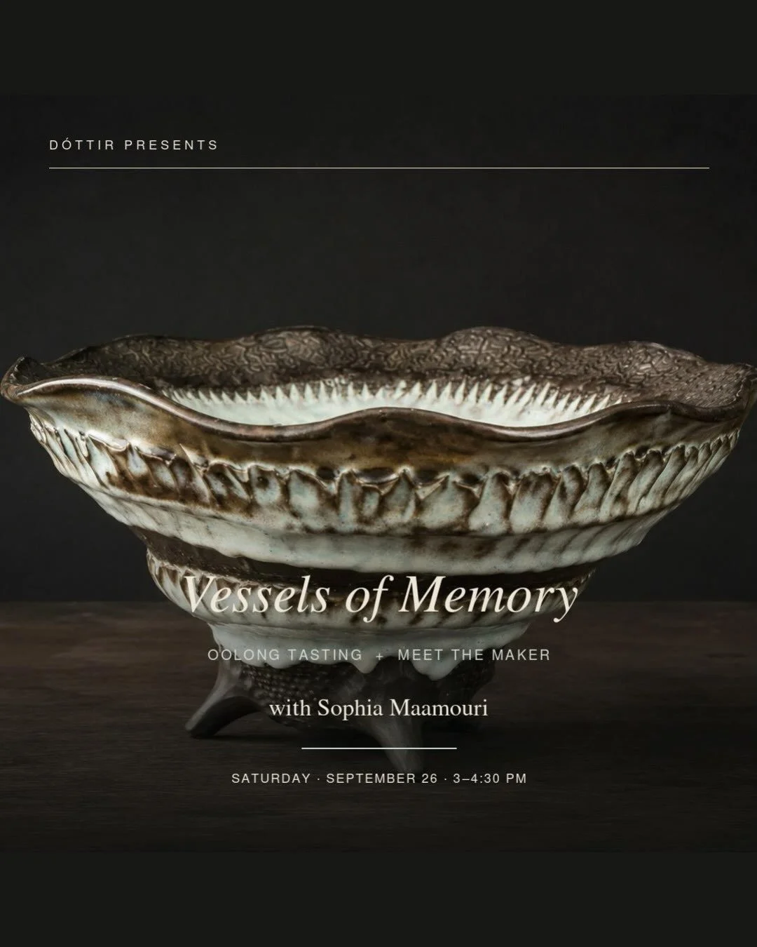 Please Join us on Saturday, September 26th, 3-4:30pm
Oolong Tea Tasting and Meet the Artist, Sophia Maamouri. @maamourisophia 

&ldquo;Vessels
Open
And 
Void
A space
Waiting to be filled
 Liminal suspension 
Where sorrows and hopes
Can co-exist
A spa