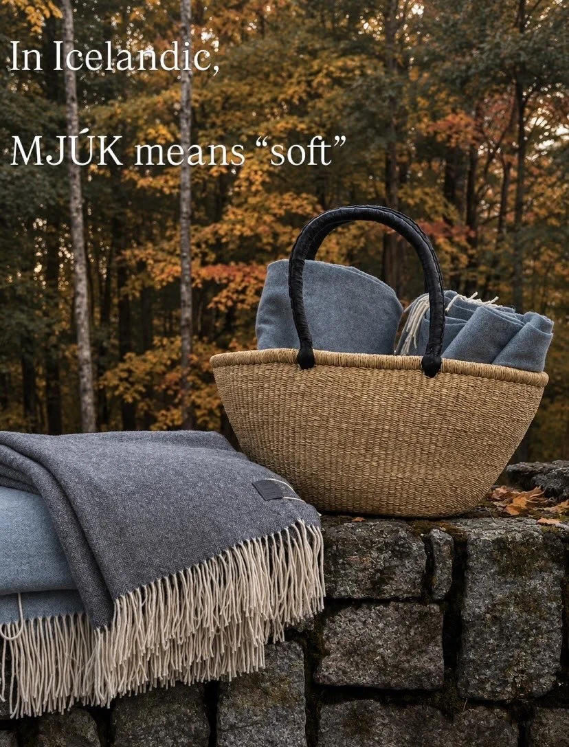 D&oacute;ttir now carries the incredibly beautiful Akureyri blankets, 10% cashmere, 90% Merino wool.

Mj&uacute;k Iceland is a family company who design and produce knitted and woven products. MJ&Uacute;K means &ldquo;soft&rdquo;. It reflects ultimat