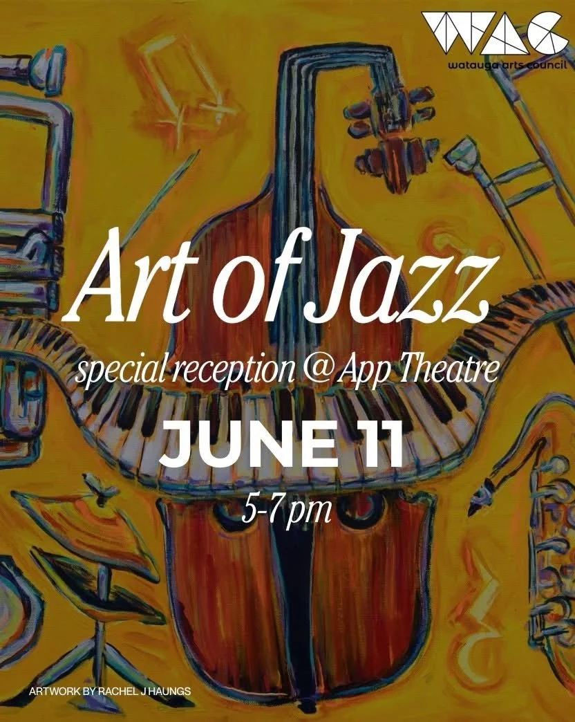 The day is HERE!! I am JAZZED to be heading back to Boone for the reception for The Art of Jazz at the @apptheatre from 5&ndash;7 PM. The exhibition brings together 7 local artists and 11 works exploring a simple but powerful question: What does jazz