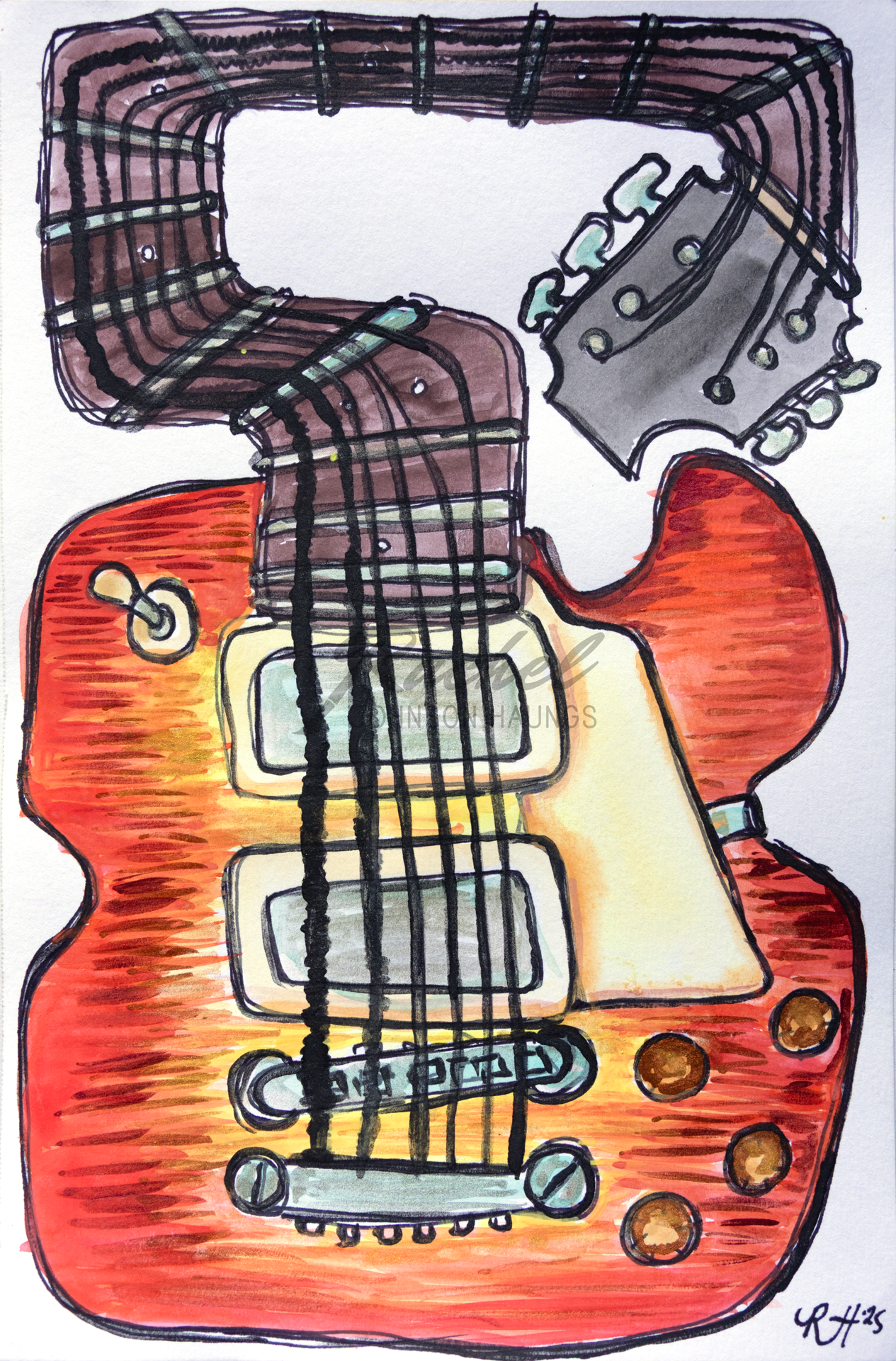 RachelJHaungs_The-Band-Heritage-Cherry-Sunburst-Les-Paul_8.5x5.5--music-painting-drawing-guitar.png