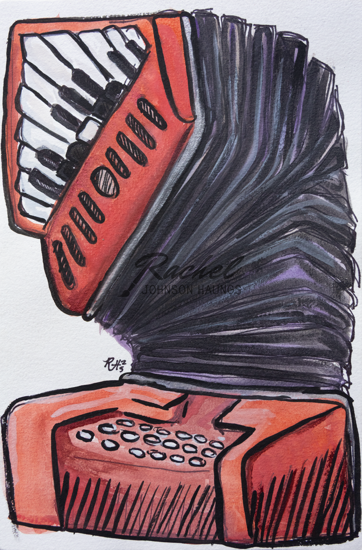 RachelJHaungs_The-Band-Red-Accordion_8.5x5.5-music-painting-drawing.png