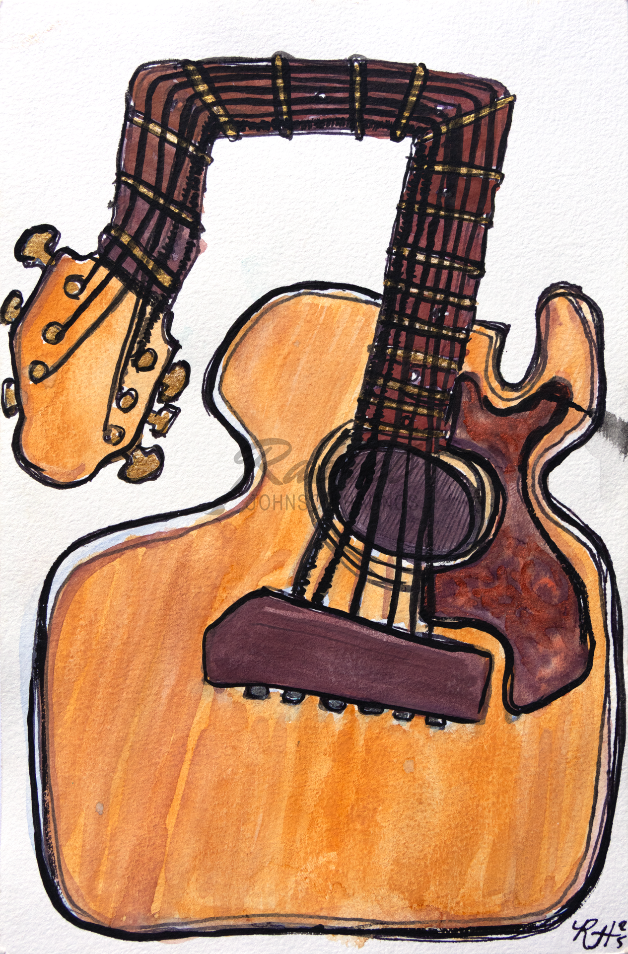 RachelJHaungs_The-Band-Tortoise-Shell-Acoustic_8.5x5.5-music-painting-drawing.png