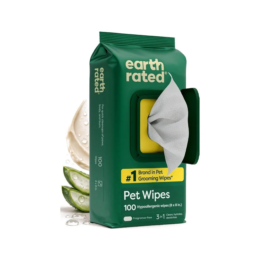 Green package of Earth Rated unscented dog grooming wipes, 100 count