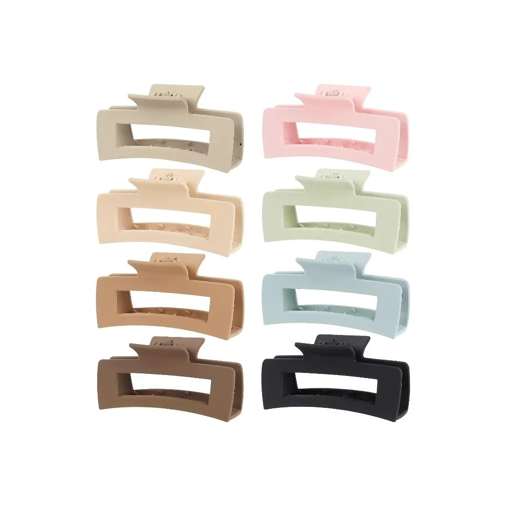 Set of eight matte hair claw clips in assorted candy colors
