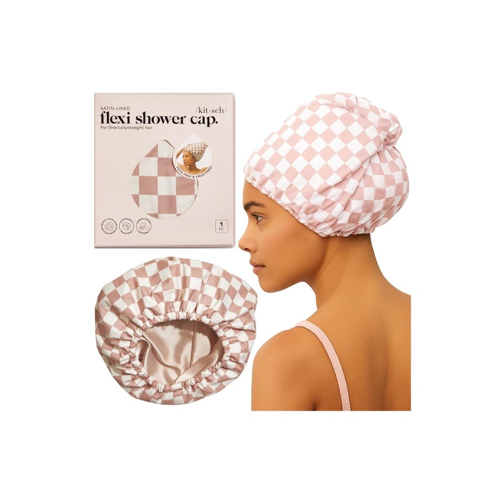 Kitsch Luxury Satin-Lined Flexi Shower Cap for Women