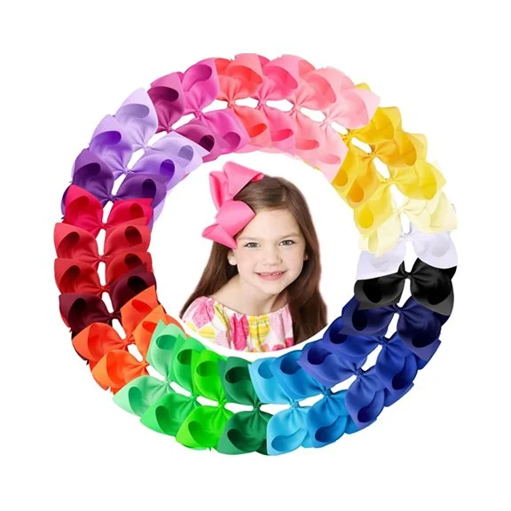 Hair Bows for Girls, 30 Colors 6 Inch Grosgrain Ribbon Hair Bows