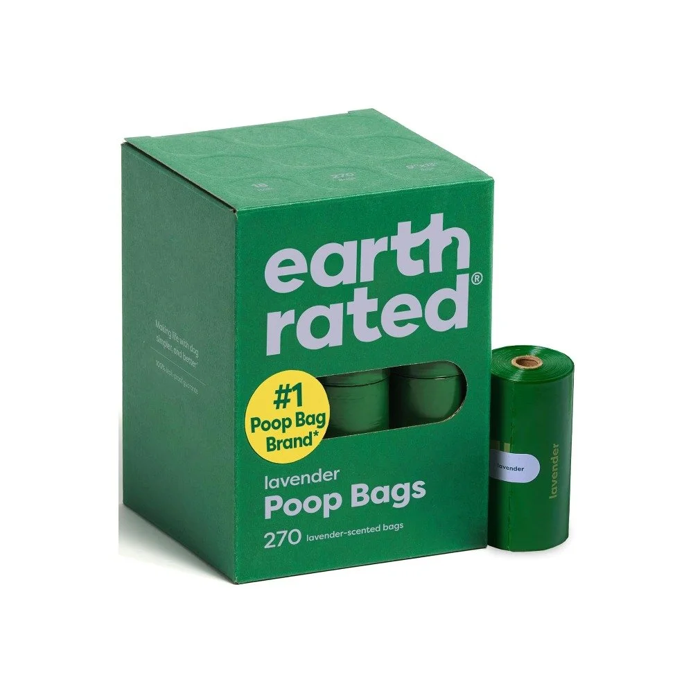 Box of Earth Rated lavender-scented dog poop bags on refill rolls, 270 bags