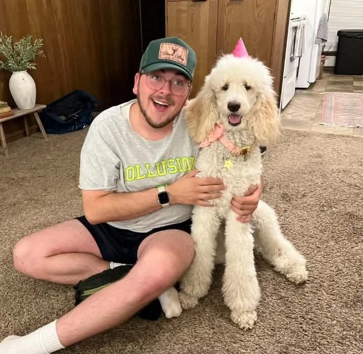 Emmett with his poodle, Clover