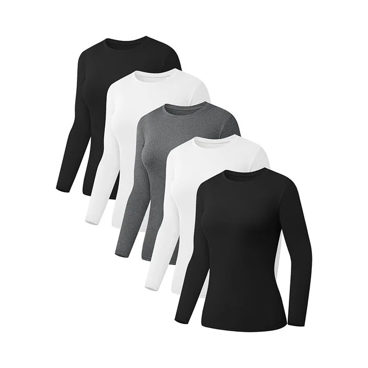 Kinglaman 5 Pack Women's basic Long Sleeve Shirts