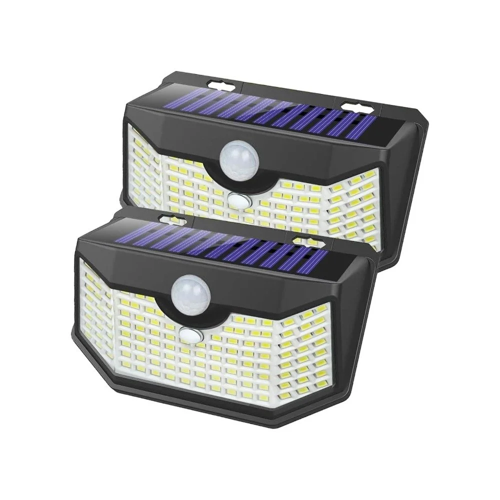Two black HMCITY solar LED outdoor wall lights with motion sensors