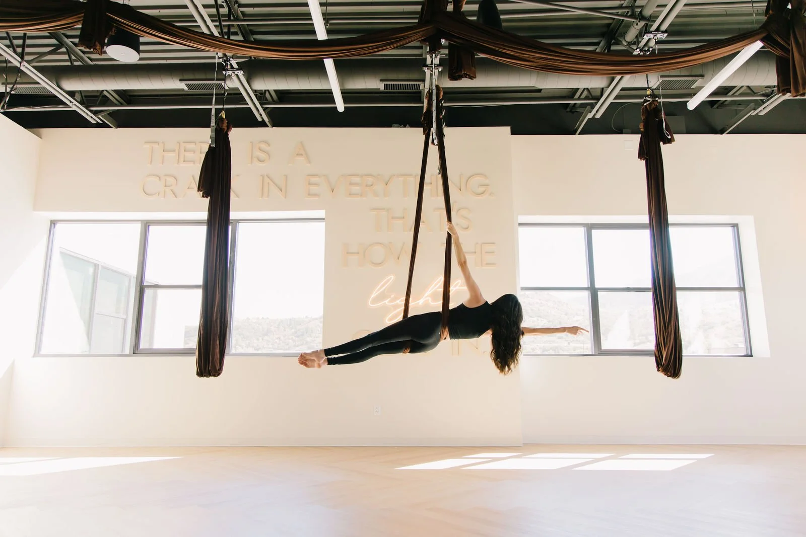 Aerial hammock yoga at Salted Mountain Green