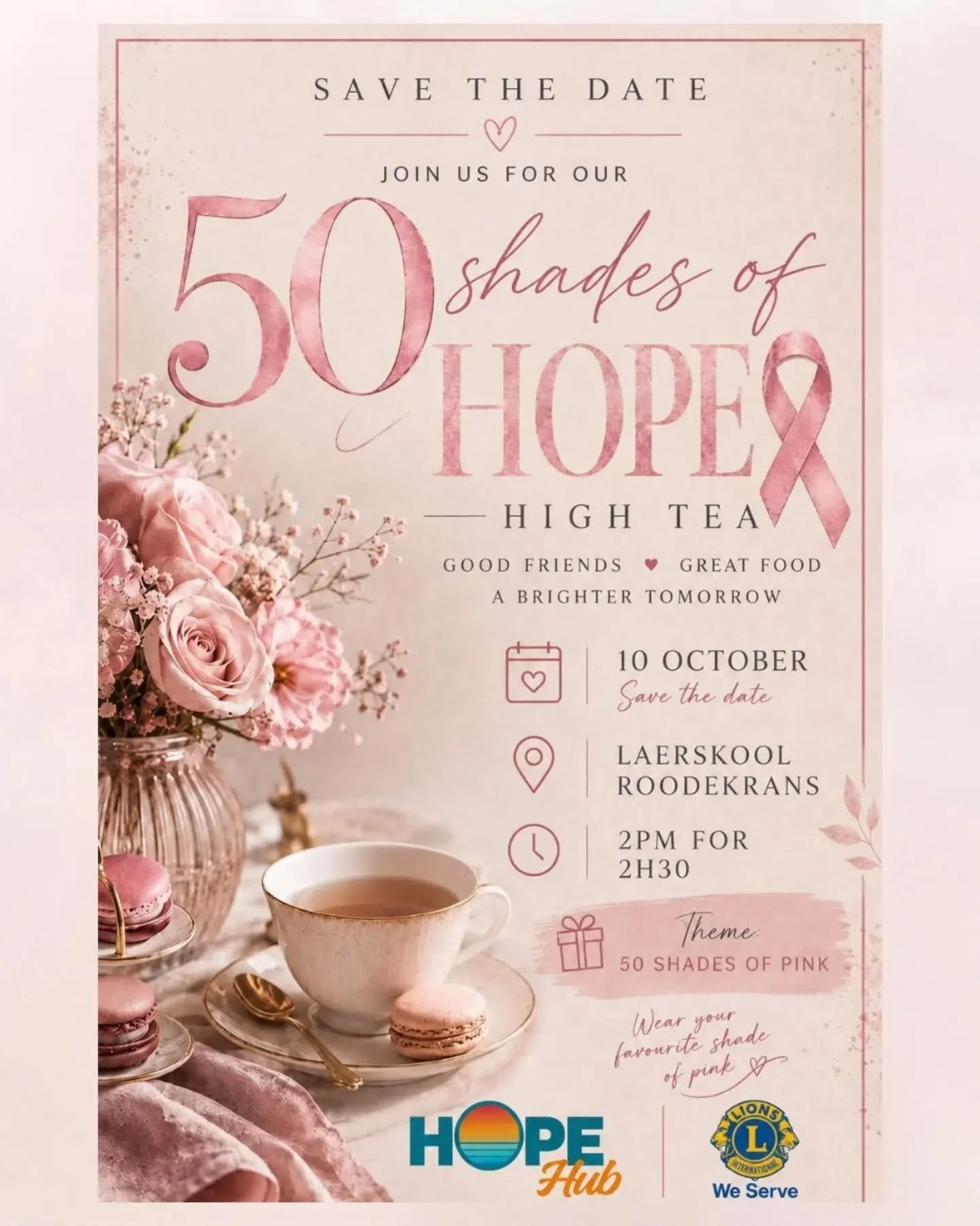 An Afternoon of Elegance, Connection &amp; Making a Difference 
Hope Hub and Lions Club Wilropark are joining forces to raise cancer awareness and support families with children facing serious illnesses. 
Join us for a beautiful High Tea filled with 