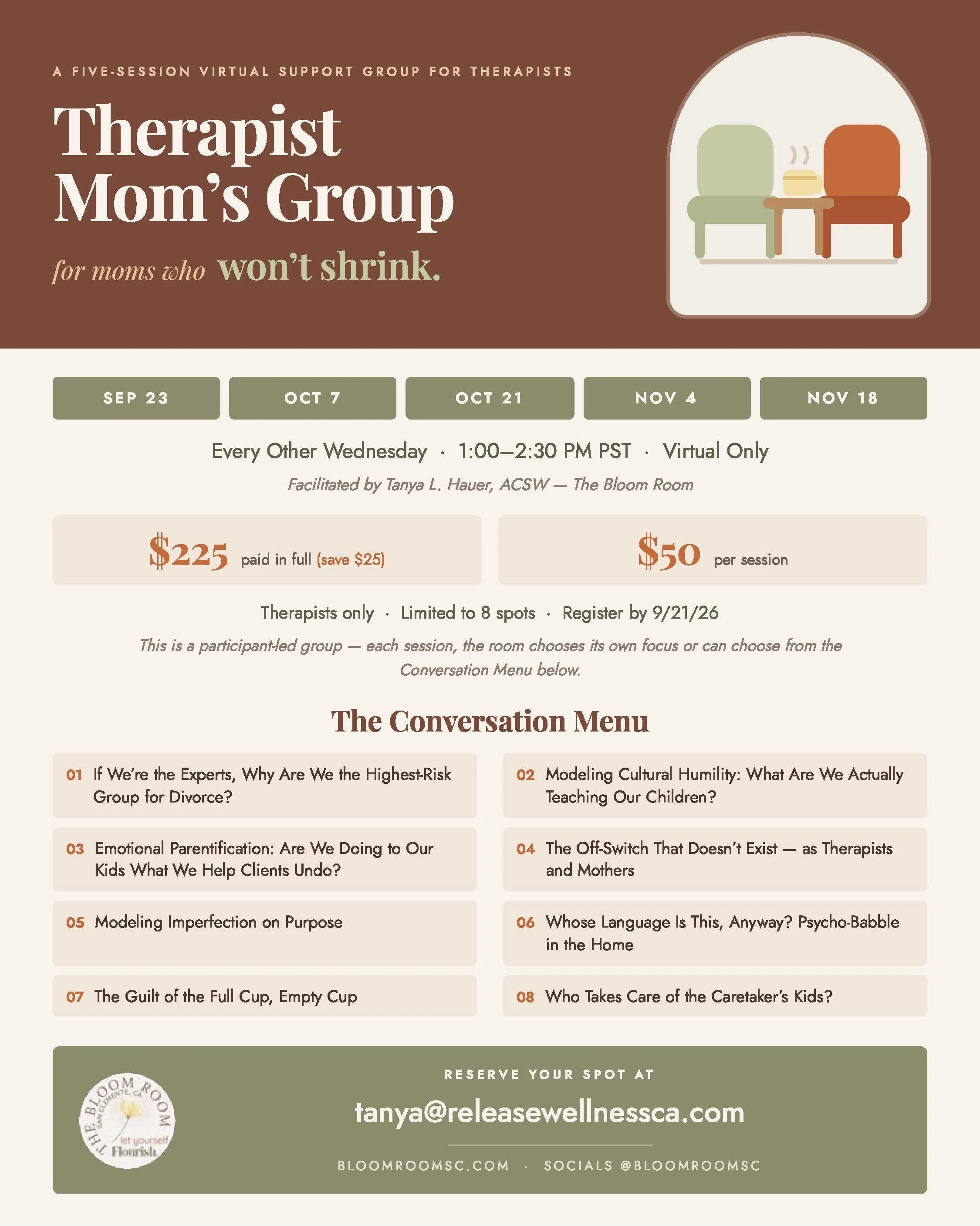 Therapist Moms Support Group * Starting September 23rd!