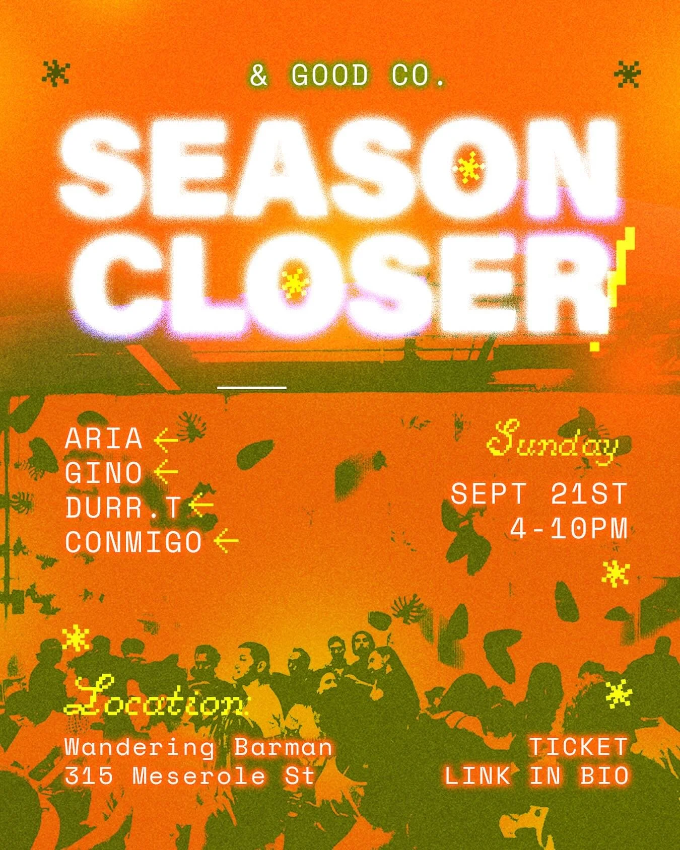 9.21.25 &mdash; Brooklyn 

Join us at @wanderingbarman for our Season Closer next Sunday. 

Featuring a lineup of some awesome local DJs  @juangui10arias @durr.tt @gino.catalano @aria__mohseni 

Tickets are live on RA, link in bio. There are limited 