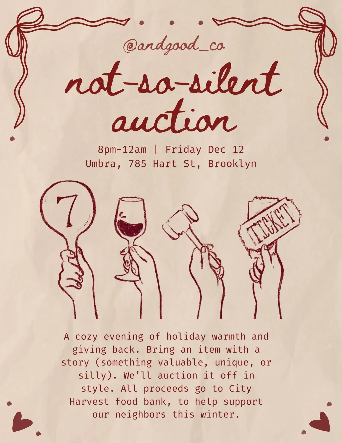 Join us on Dec 12th for our &ldquo;Not-So-Silent&rdquo; Auction, a cozy holiday night of music, yummy cocktails, &amp; good company for a great cause!

Bring an item to auction with a story behind it: something valuable, unique, sentimental, or compl