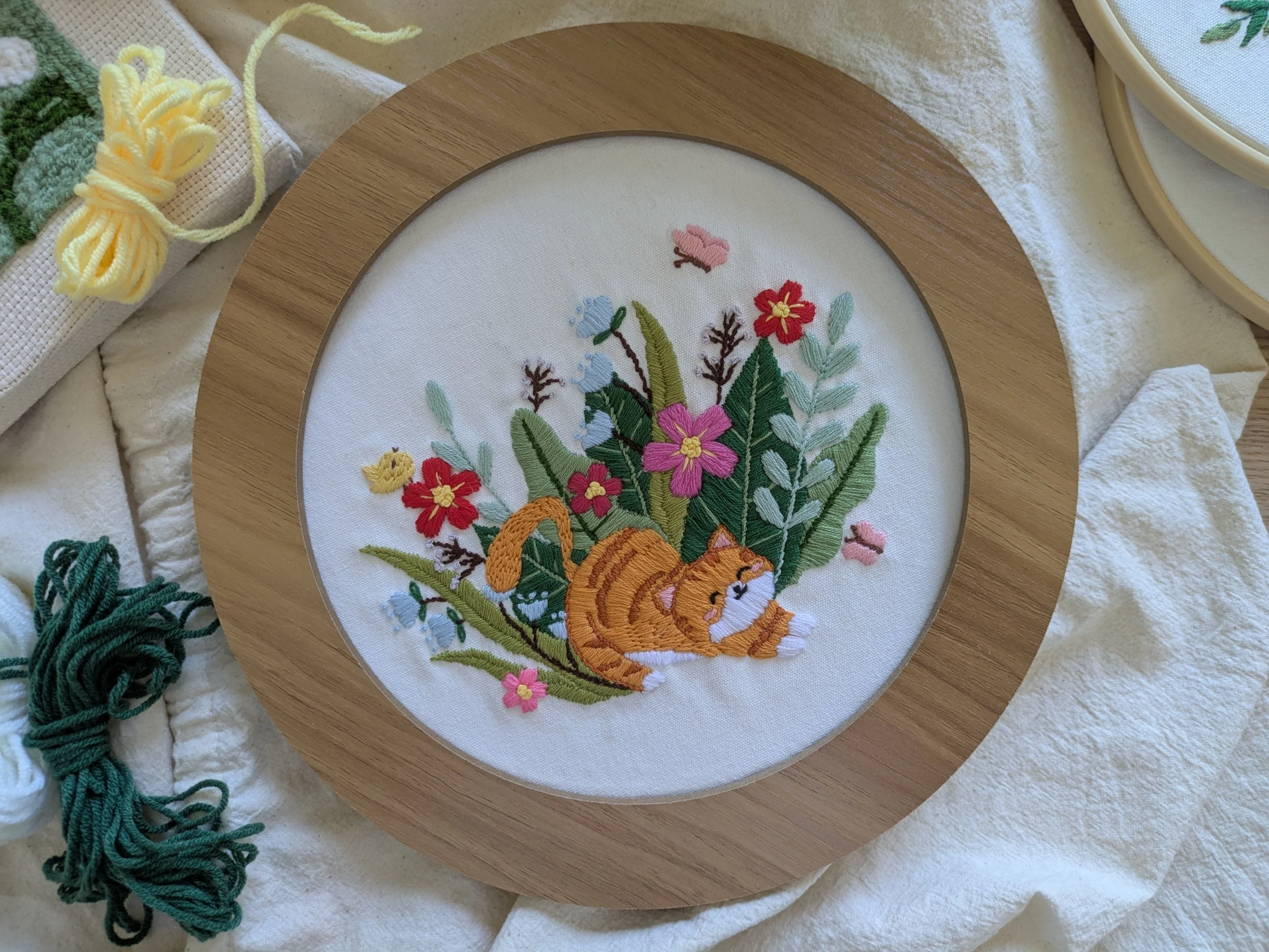 Whiskers & Wings – Hand Embroidered Artwork