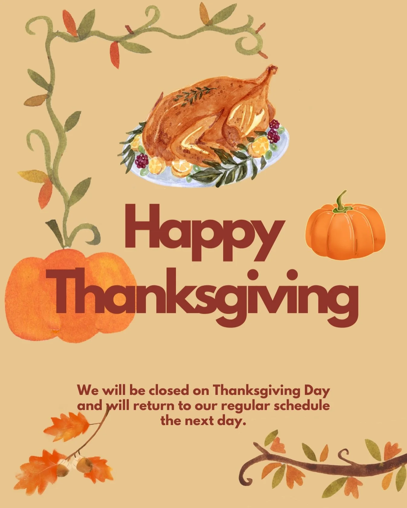 We will be CLOSED on Thanksgiving Day but will be OPEN with our regular schedule two days before and after🦃 Happy holidays!

📍352 Hartford Turnpike, Suite 1, Vernon, CT 06066
☎️ (860)454-0869