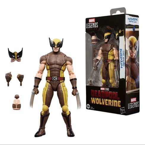 Deadpool & Wolverine Marvel Legends Wolverine (Brown Suit) 6-Inch Action Figure Box and accessories