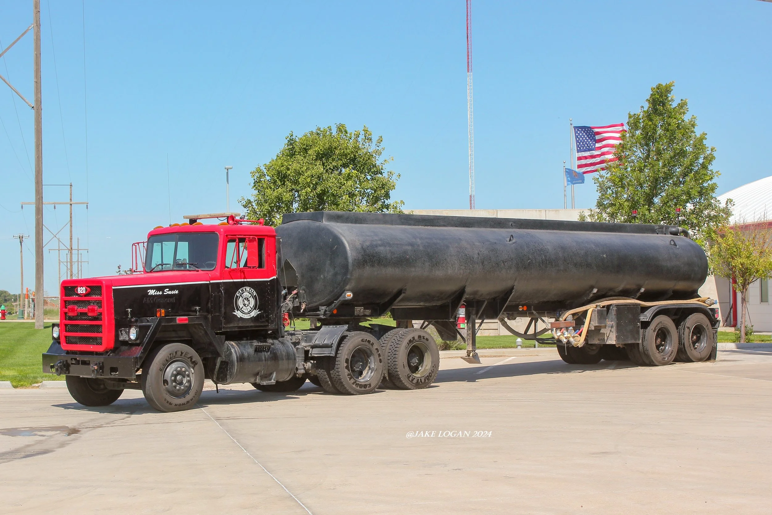Tanker - 1984 AM General/2012 Fruehauf - ?/7500 Tank - Diesel/Auto
 
 
The departments tanker is affectionately named "Miss Susie" after a former department secretary who had a large impact on the department and its members, often referred to the dep