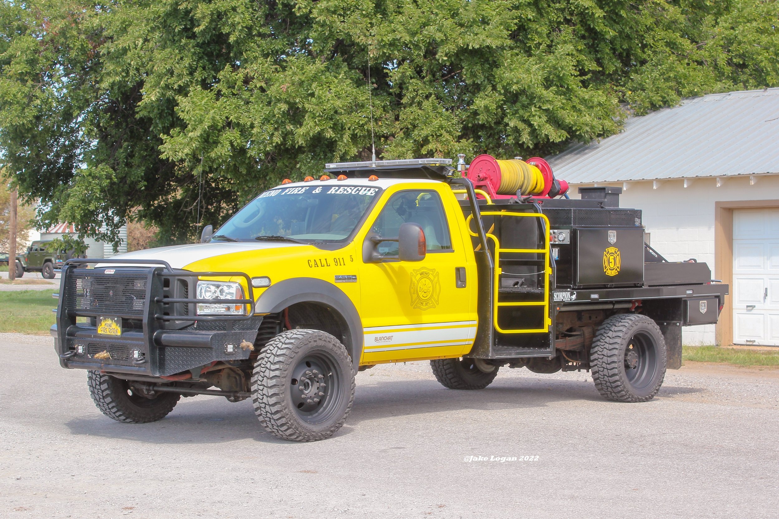 Meno 5 - 2007 Ford F-550/Scorpion/J&J - 200 Hale/400 Tank - Diesel/Auto
 
 
Meno 5 originally had a Blanchat B-27 Minuteman bed. In 2021, a new bed built by Scorpion in Fairview was placed on it and then furnished by J&J