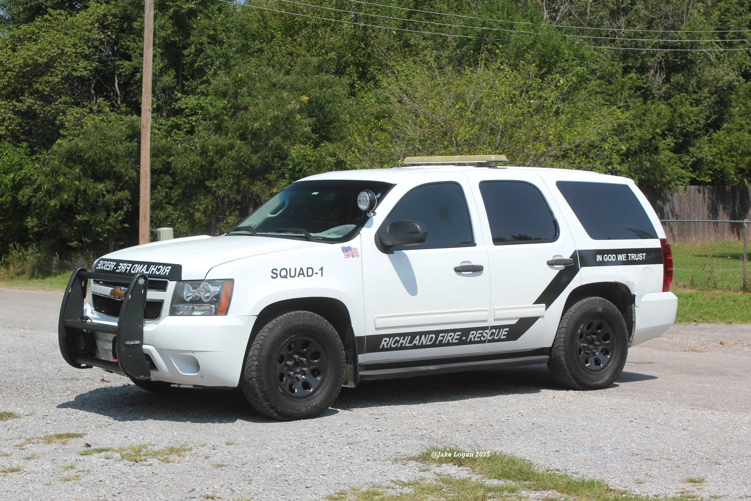 Squad 1 - 2012 Chevy Tahoe - Gas/Auto - ex-NE Lincoln County, OK
 
 
Squad 1 is the Asst. Chiefs take home vehicle. The department received this truck in 2022 from Lincoln County, OK where it served at Lincoln County Sherrifs before going to NE Linco