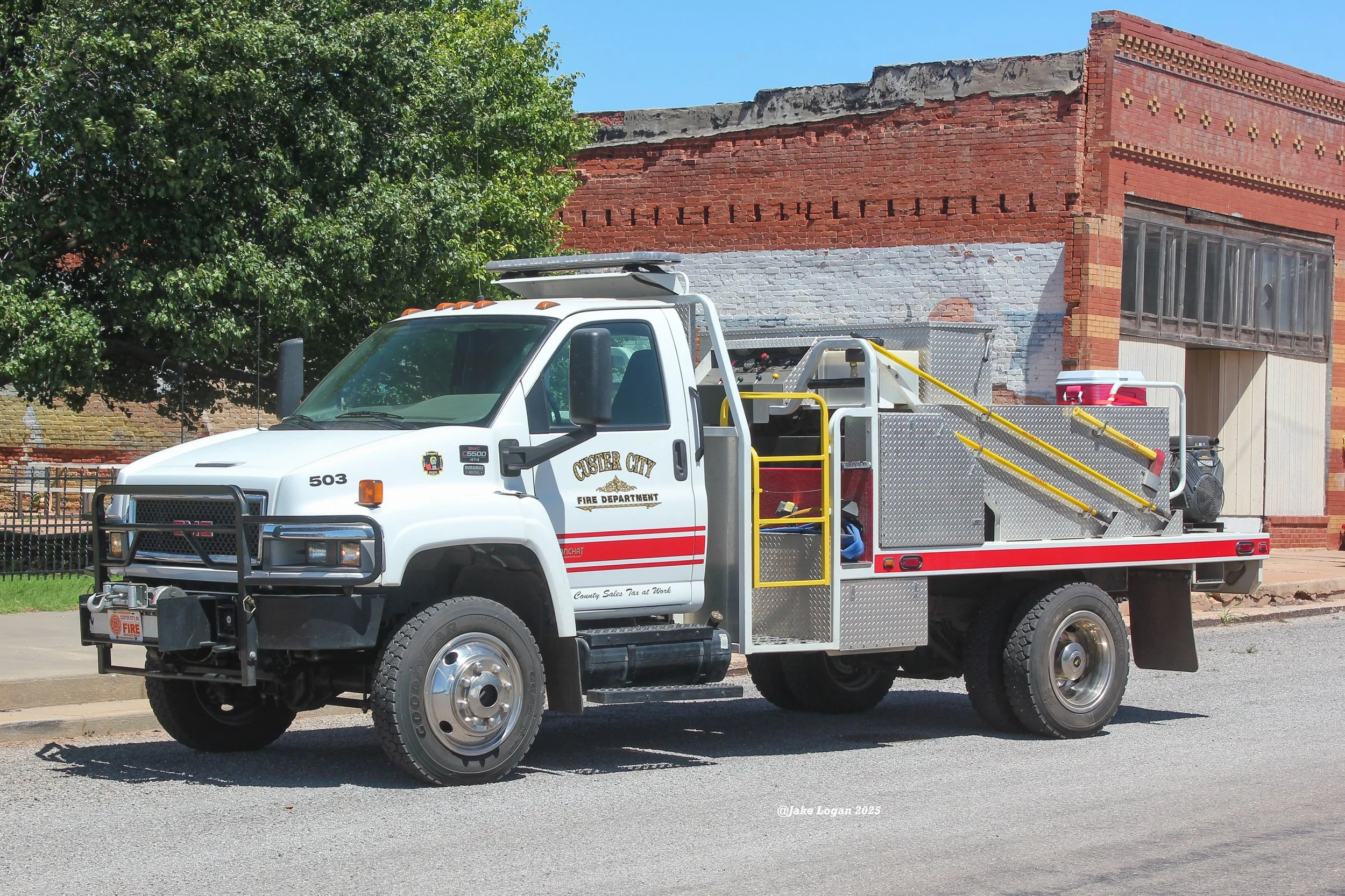 Brush 503 - 2008 GMC/Blanchat B-8 Chaparral, Serial #090821 - 100 Hale/500 Tank - Diesel/Auto
 
 
503 is one of the departments larger brush units. The department plans to remount the body on a newer cab and chassis in the near future.