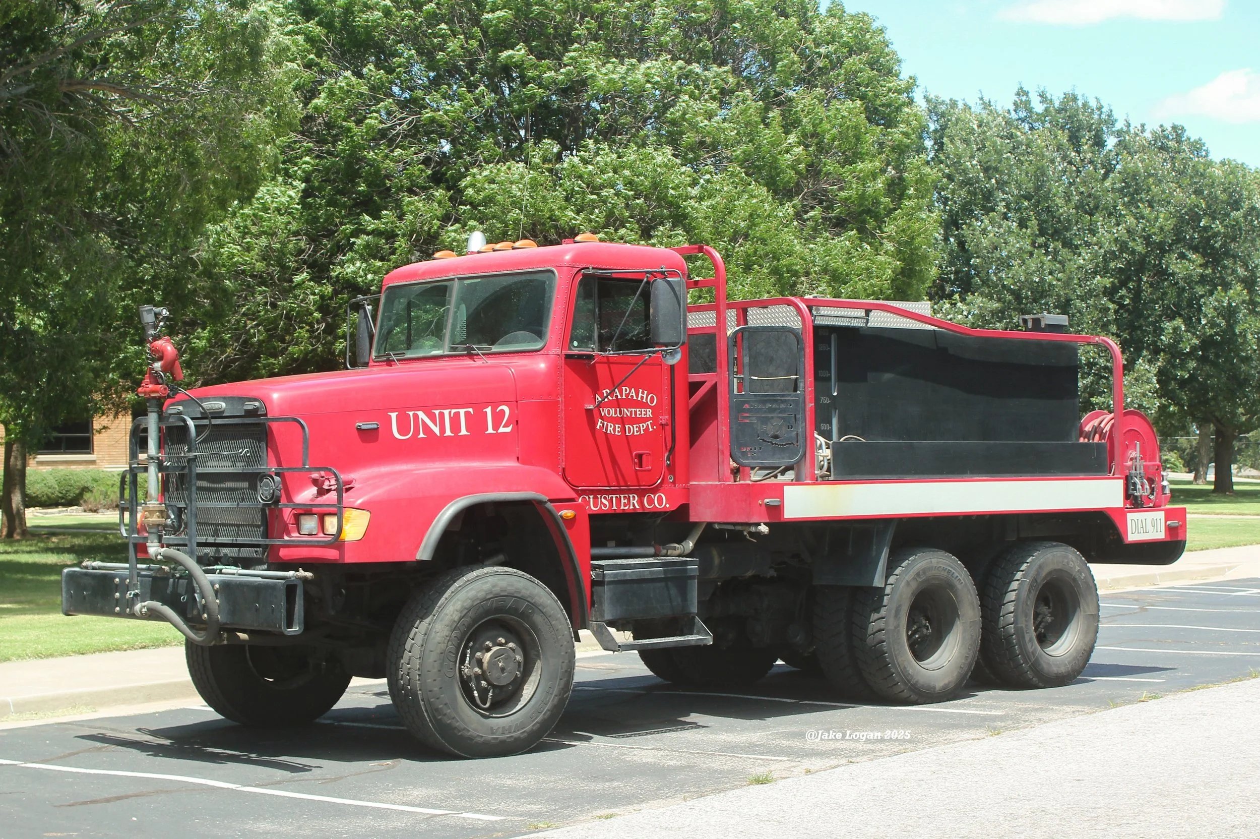 Unit 12 - 2009 Freightliner/2019 J&J - 200 Hale/1500 Tank - Diesel/Auto
 
 
Unit 12 is usually second or third out for grass fires depending on the fire size and location. This was the first freightliner built for the department.