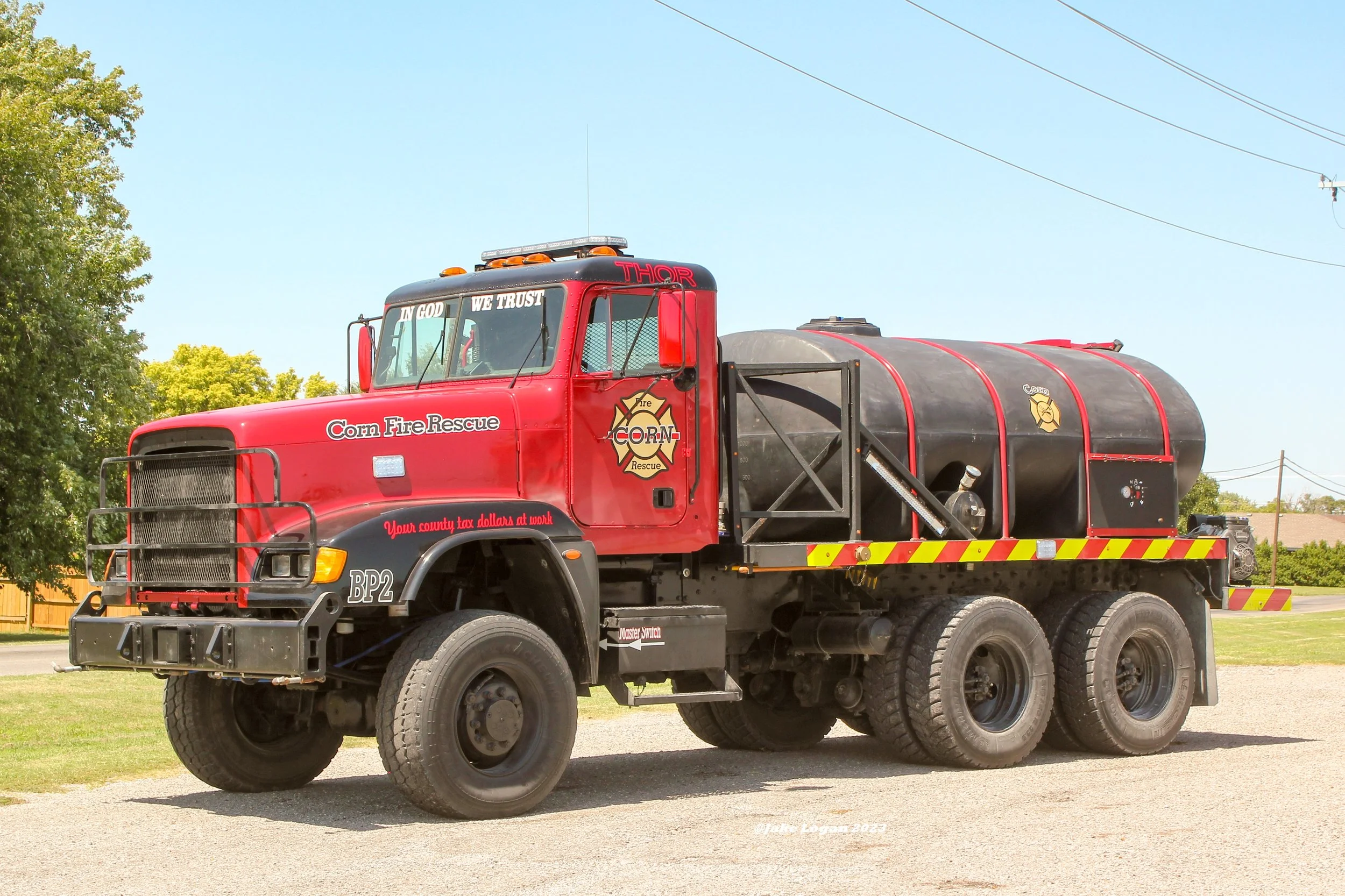 Brush 2 “Thor” - 2006 Freightliner/CFD - 150 Hale/2000 Tank - Diesel/Auto
 
 
This truck was 100% built in house. Paint was done by Chief Gossen, and the rest was done by Chief and Robert & Daniel Tavis. Brush Pumper 2 is the newest and most prideful