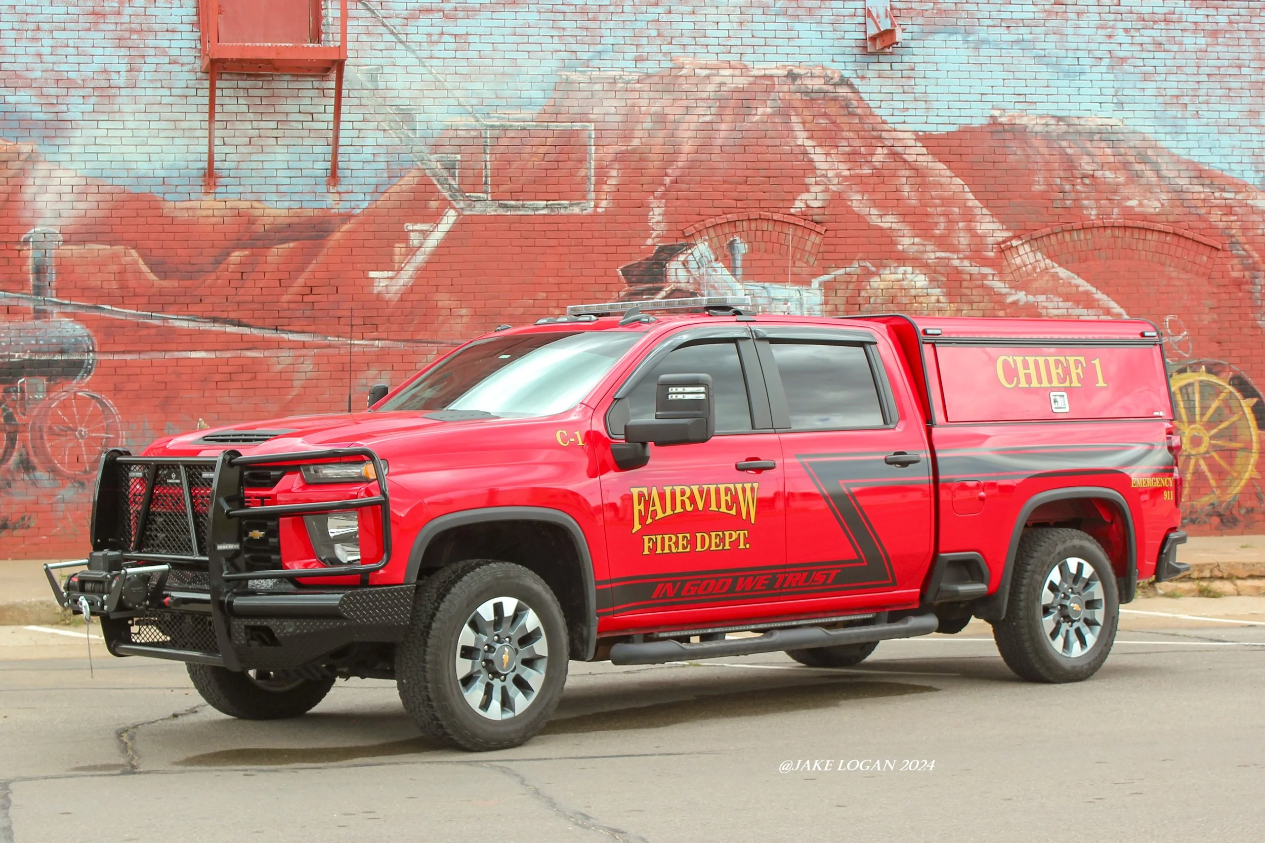 Chief 1 - 2023 Chevy 2500 - Gas/Auto
 
 
Completed in Fall of 2023, Chief 1 operates as Fairview's command unit. Able to be operated by any lieutenant or higher, this unit can run command of any scene and with outfitting by MEU in OKC, a simple push 