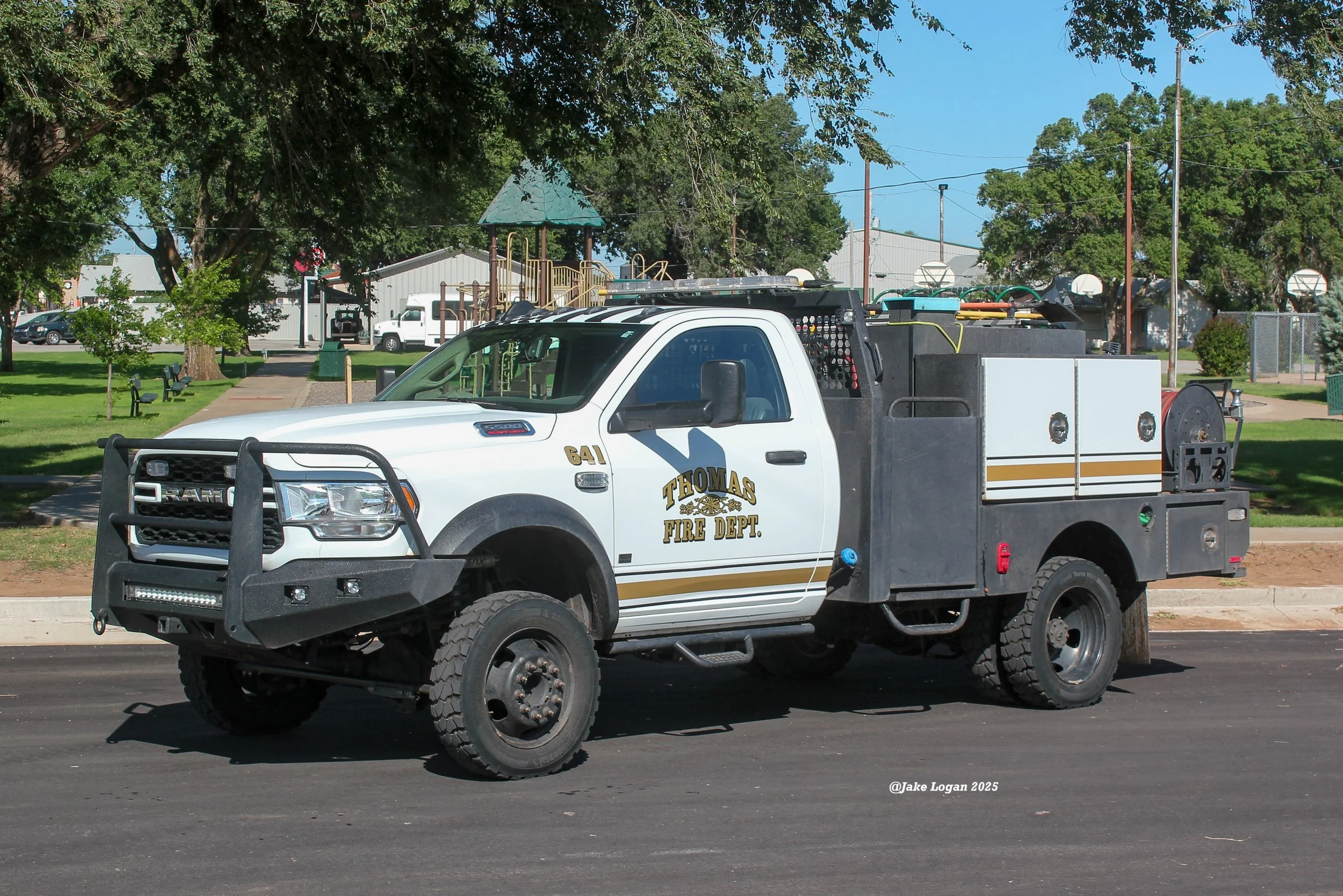 Brush 641 - 2020 Ram 5500/Alpha One - 100 Hale/500 Tank - Diesel/Auto
 
 
641 is first out for all grass fires for the department. As you will see, all of the TFD's smaller brush pumpers have compressed breathing air bottles for firefighters to use d