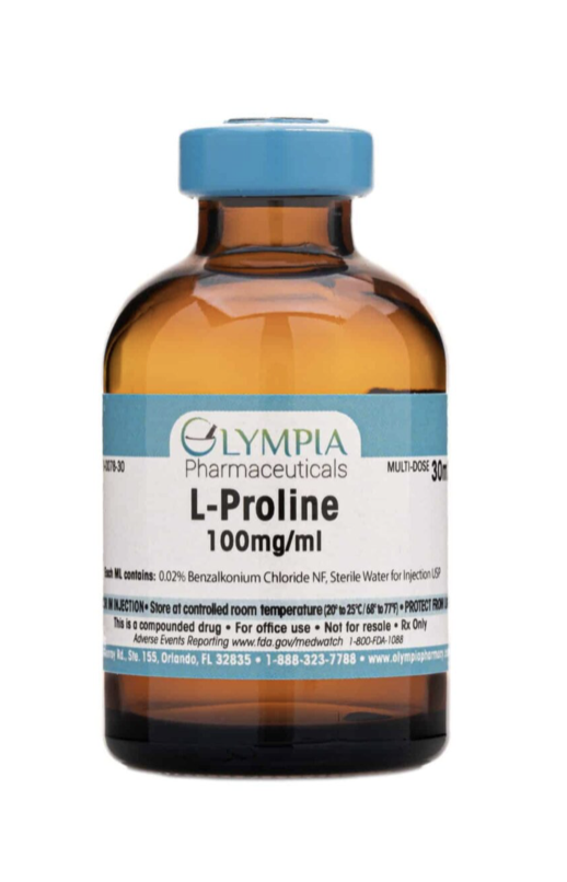 An infographic about the benefits of Proline, illustrating its role in collagen formation, tissue repair, skin health, joint health, fibroblasts, cardiovascular health, and overall joint health.