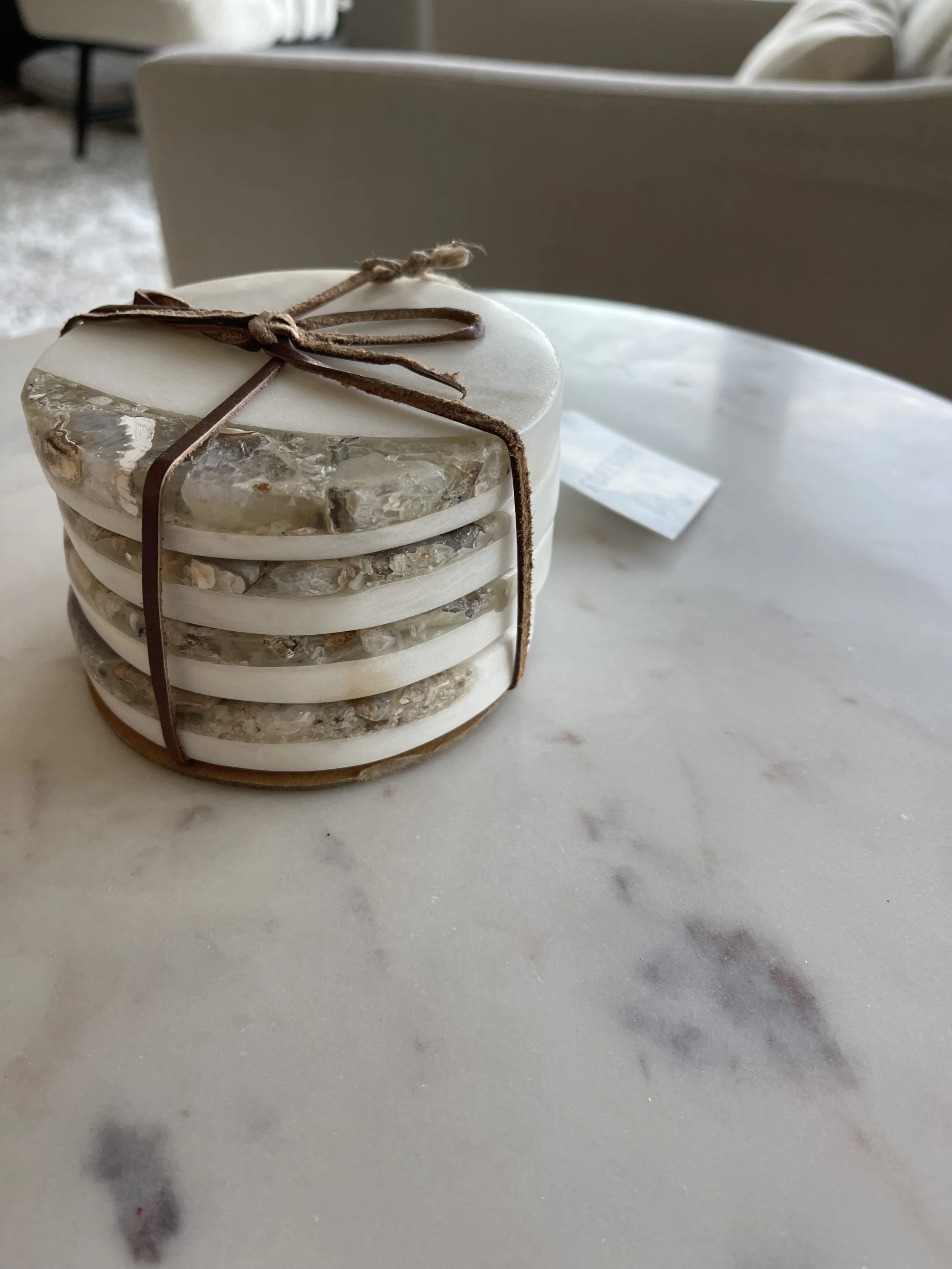 Kendal Brown Agate White Marble Coasters Set 4
