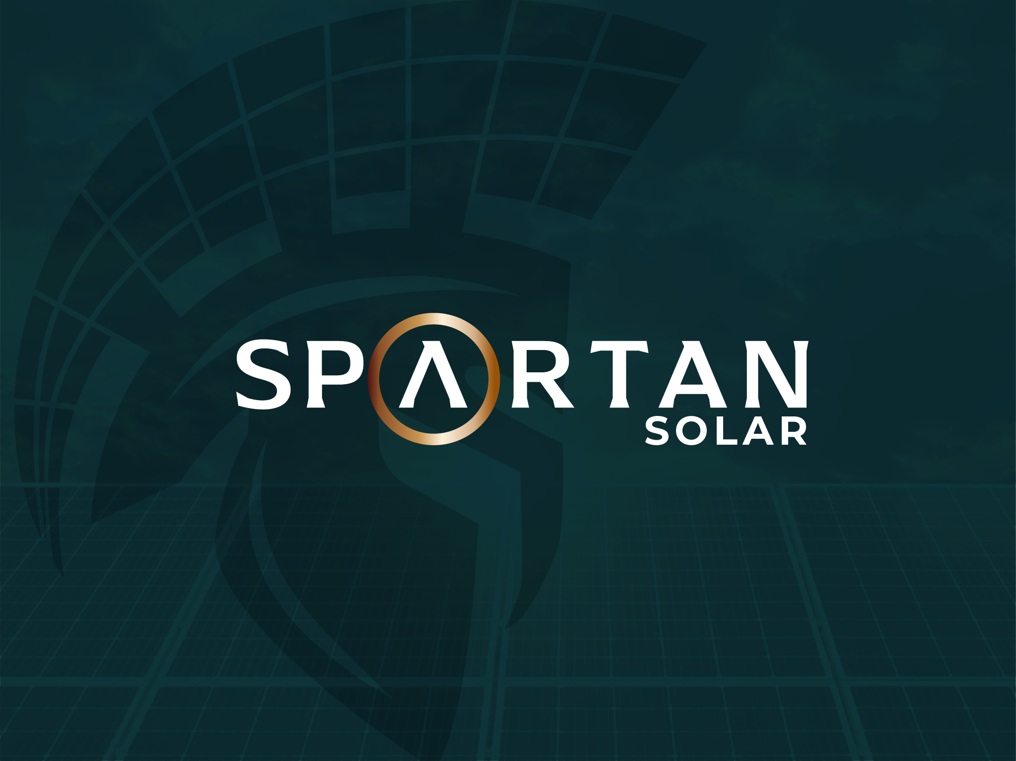 Logo of Spartan Solar with a dark blue background, a stylized sun and solar panel graphic