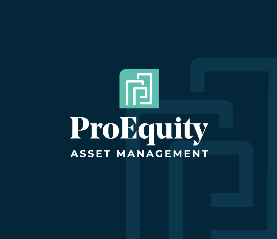 ProEquity Asset Management logo with a teal icon and white text on a dark background.