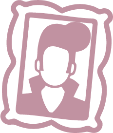 Silhouette of a person in a photo frame with a patterned border.