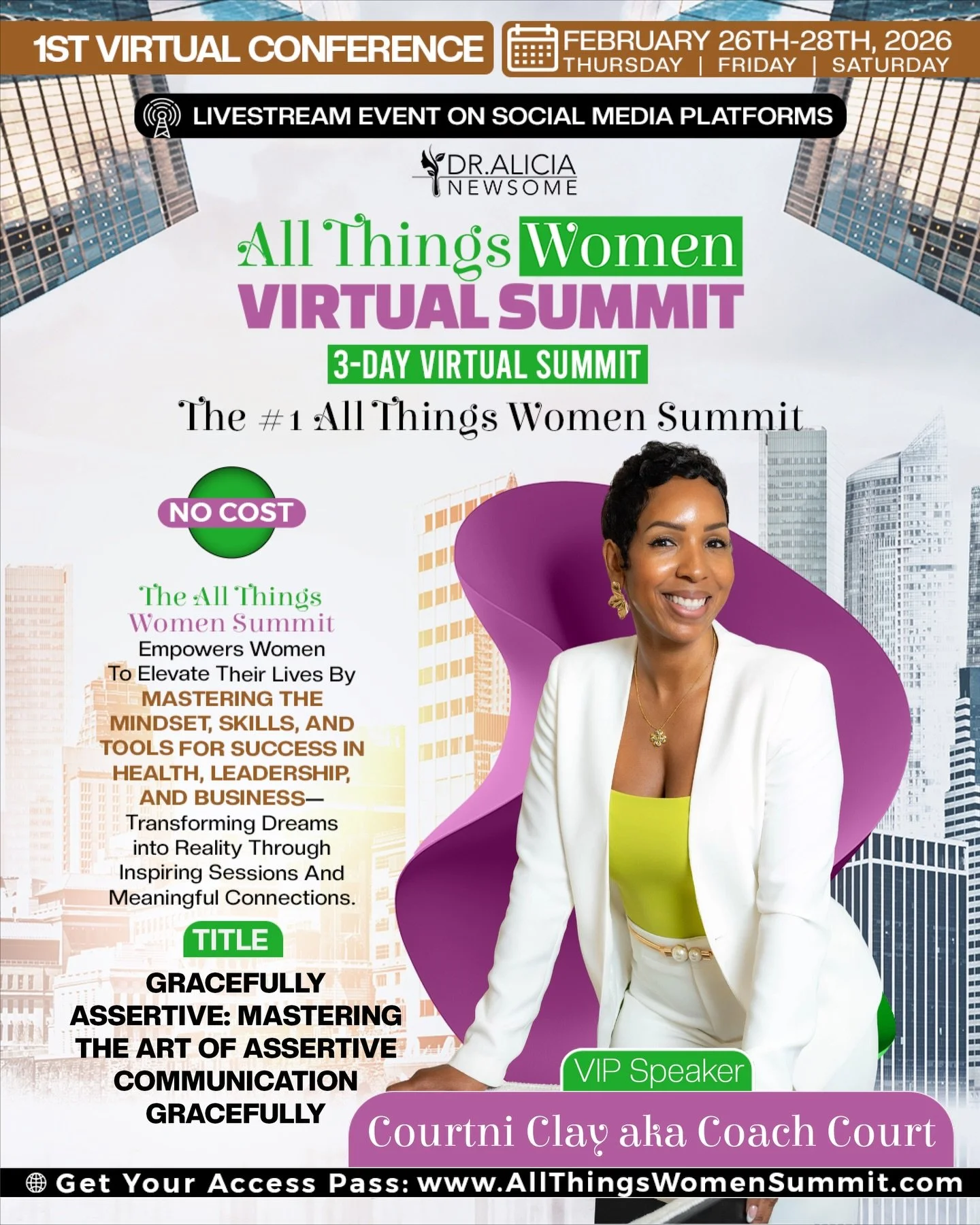 We&rsquo;re officially 10 days out.
February 26&ndash;28, 2026
All Things Women Virtual Summit
I&rsquo;m honored to be part of this powerful 3-day experience hosted by @Dr.AliciaNewsome, bringing together 70+ experts across health, leadership, wealth