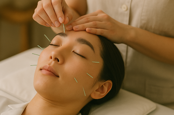 Facial Acupuncture being performed Acupuncture near me