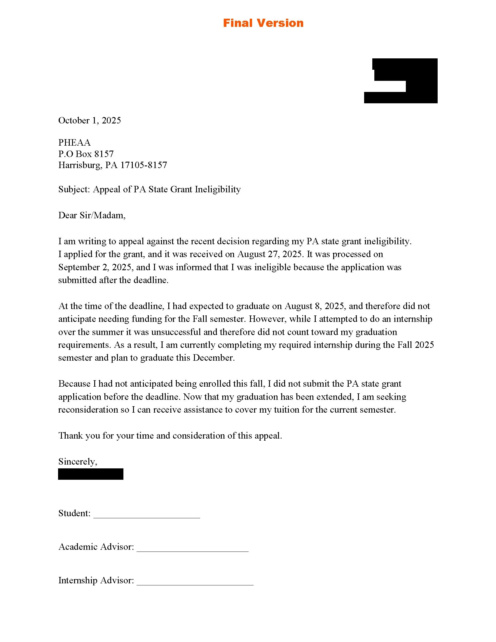 Grant Appeal Letter (Before & After Editing)