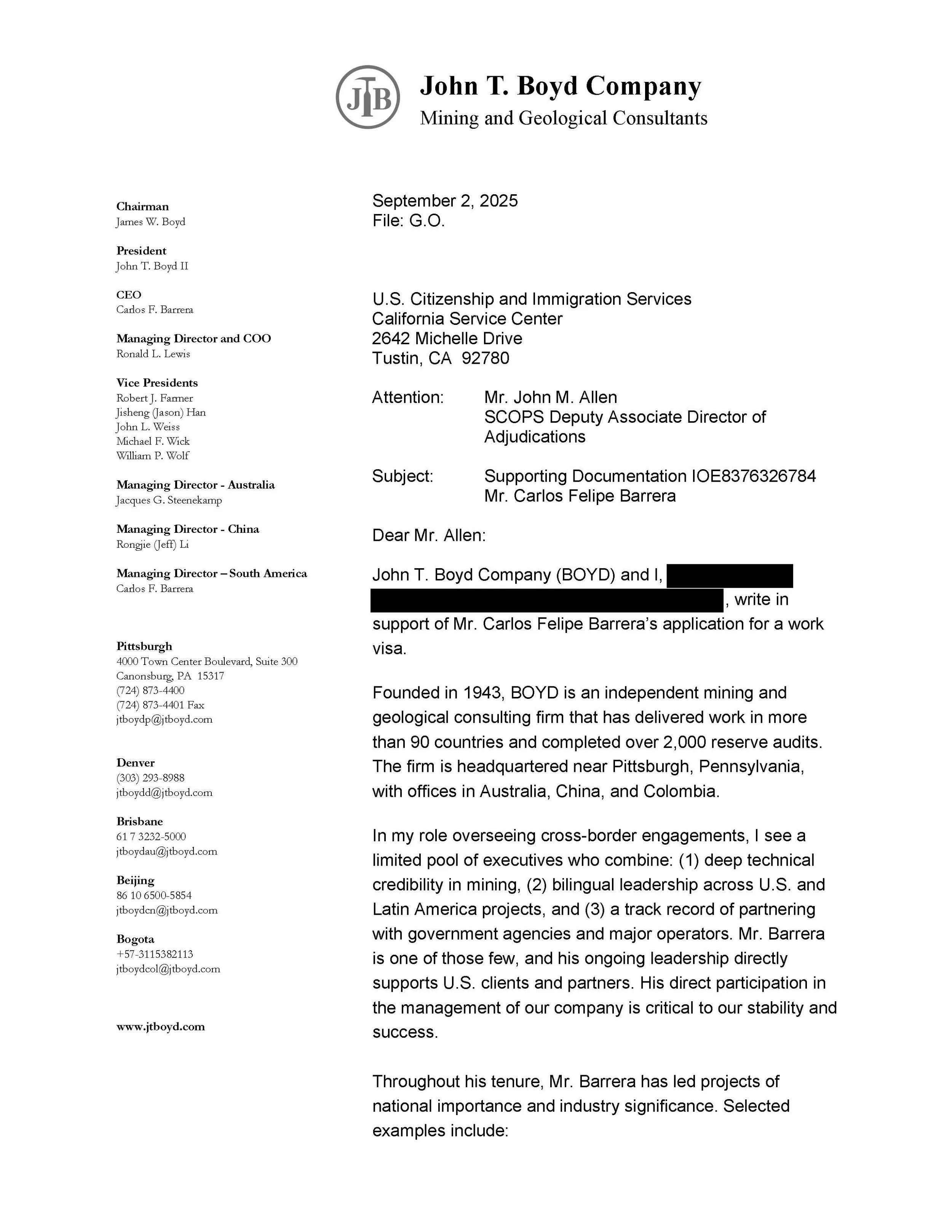 Ghostwritten Immigration Support Letter