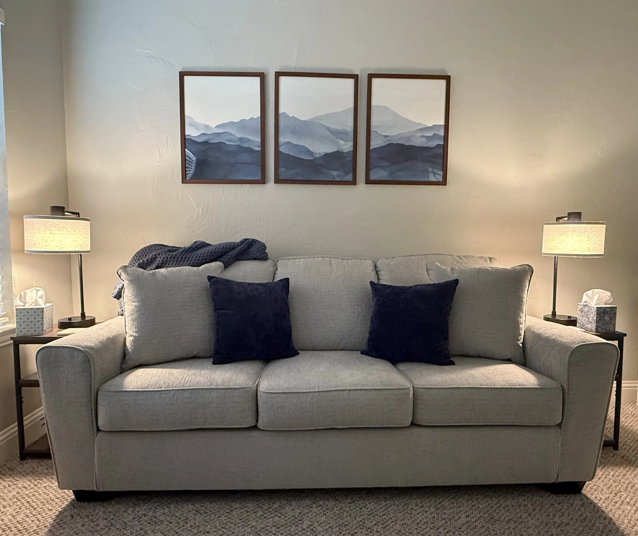 Therapy office serving Catholic/Christian women at Grounded and Growing Counseling in person in Southlake, Texas and online in Texas designed for a calm, welcoming environment