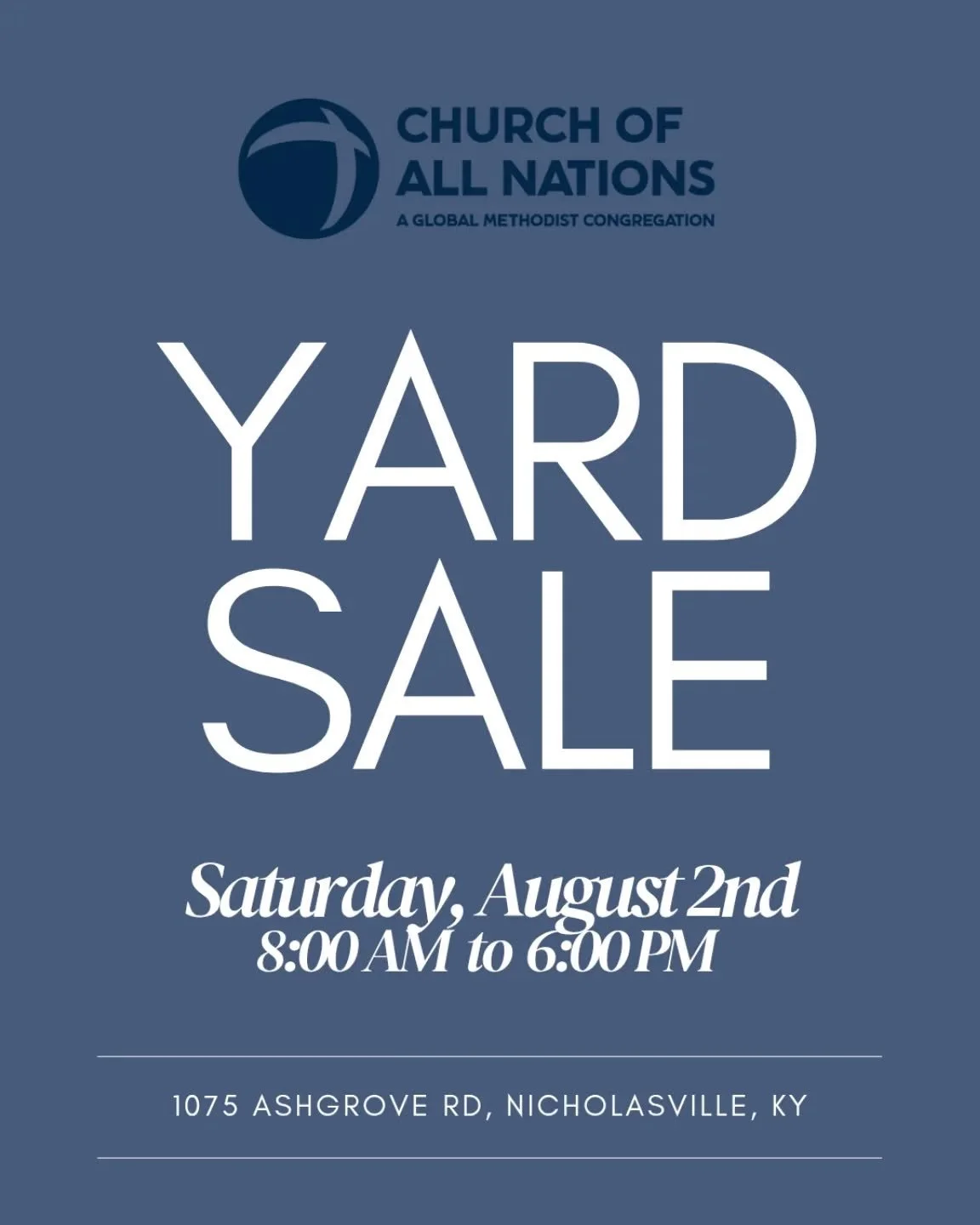 Church Yard Sale this Saturday, August 2nd!! We will be at All Nations from 8:00 AM to 6:00 PM. Come explore the sale and mingle with friends!! 🌞🌱