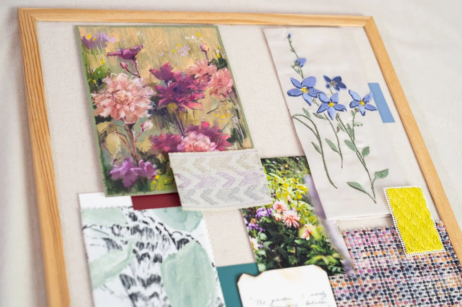 custom embroidery for mood board bluebells English garden