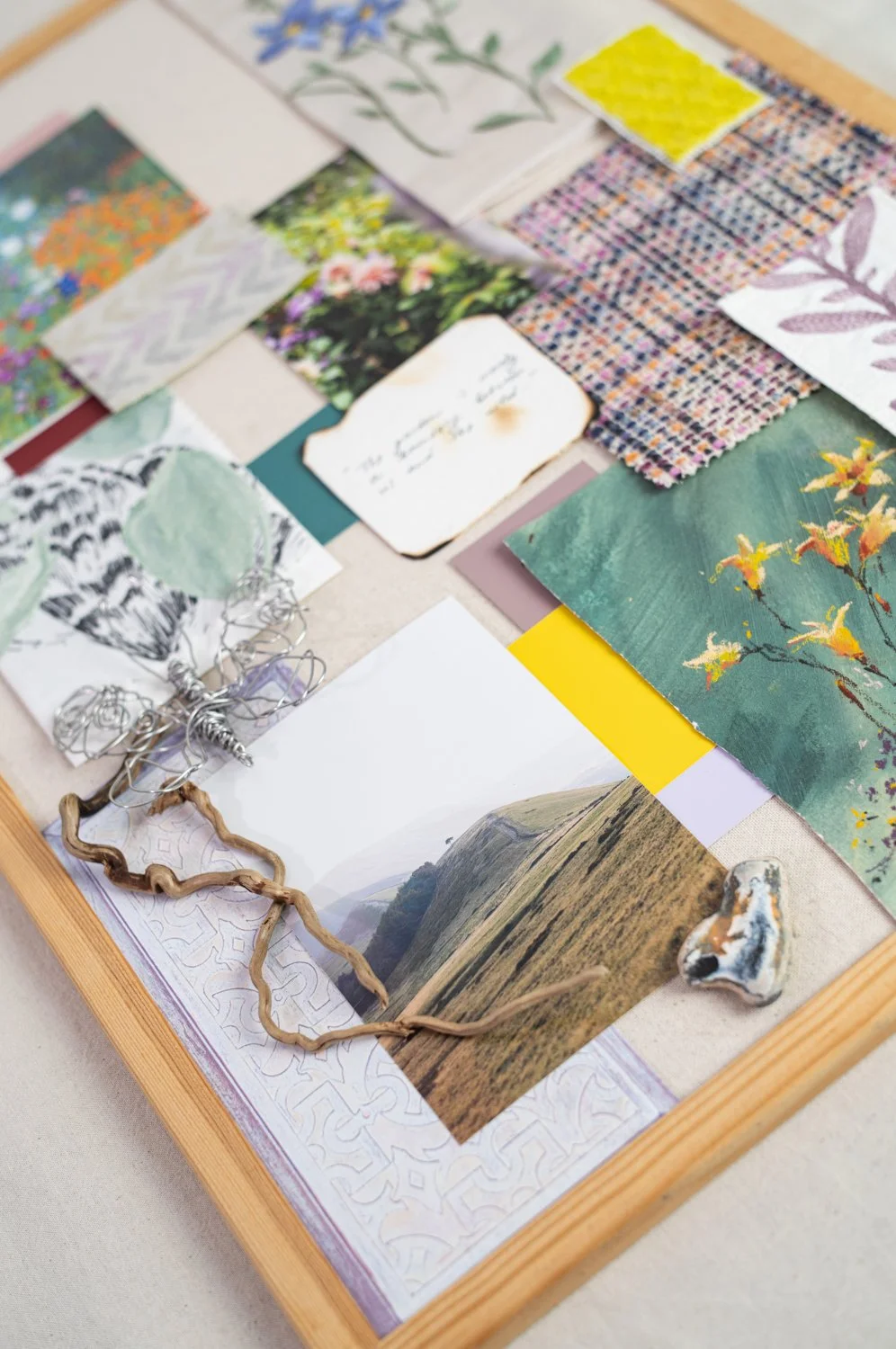 peak district hill tops floral sketches mood board for design work